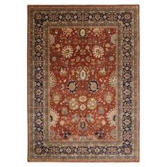 10x14 Red Navy Floral Design Handwoven Persian Rug ( G- 10680 )