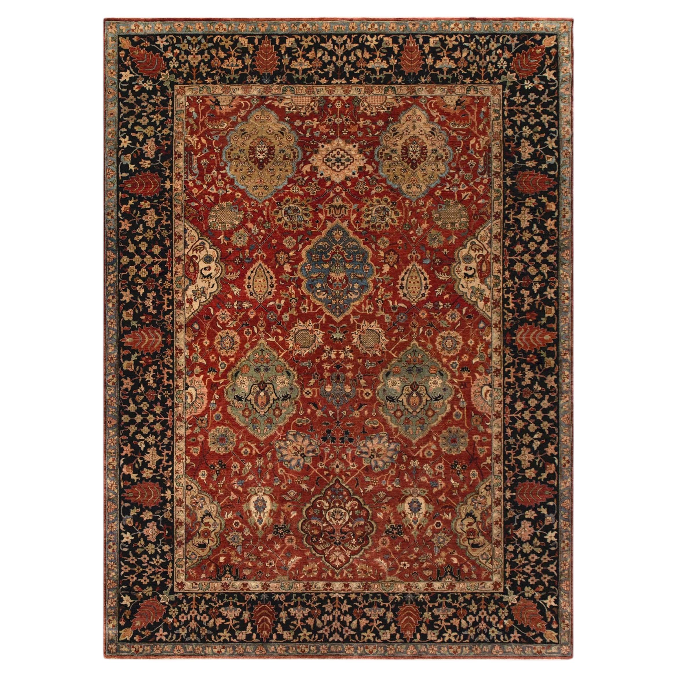 10x14 Red Navy Vintage Persian Hand Knotted Wool Rug ( G-13049) For Sale