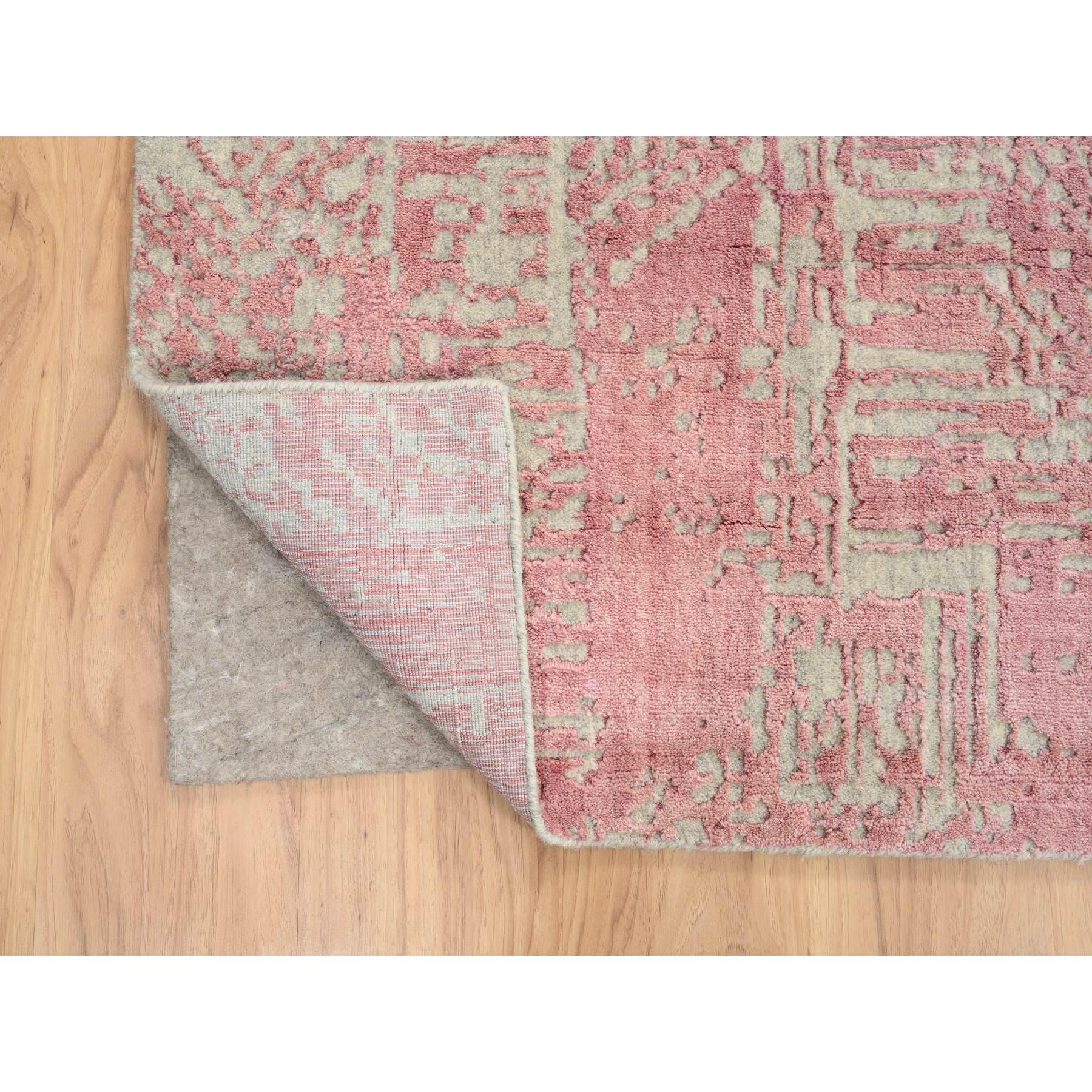 Hand-Knotted 10'x14' Rose Pink, All Over Design Wool and Art Silk, Jacquard Hand Loomed Rug For Sale