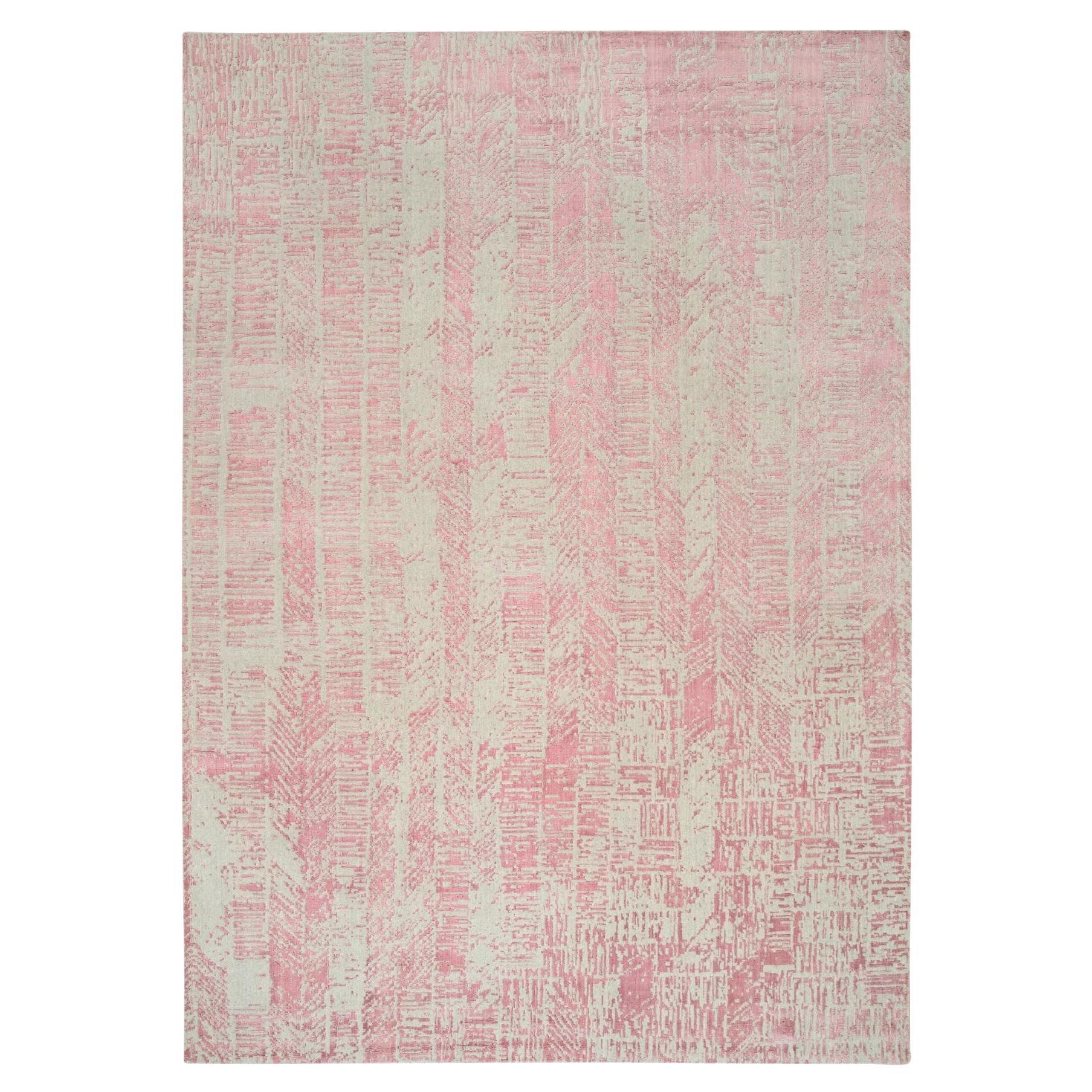 10'x14' Rose Pink, All Over Design Wool and Art Silk, Jacquard Hand Loomed Rug For Sale