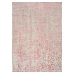 10'x14' Rosa, Tappeto jacquard lavorato a mano in lana e seta artistica, con ambo i lati e con disegno all over
