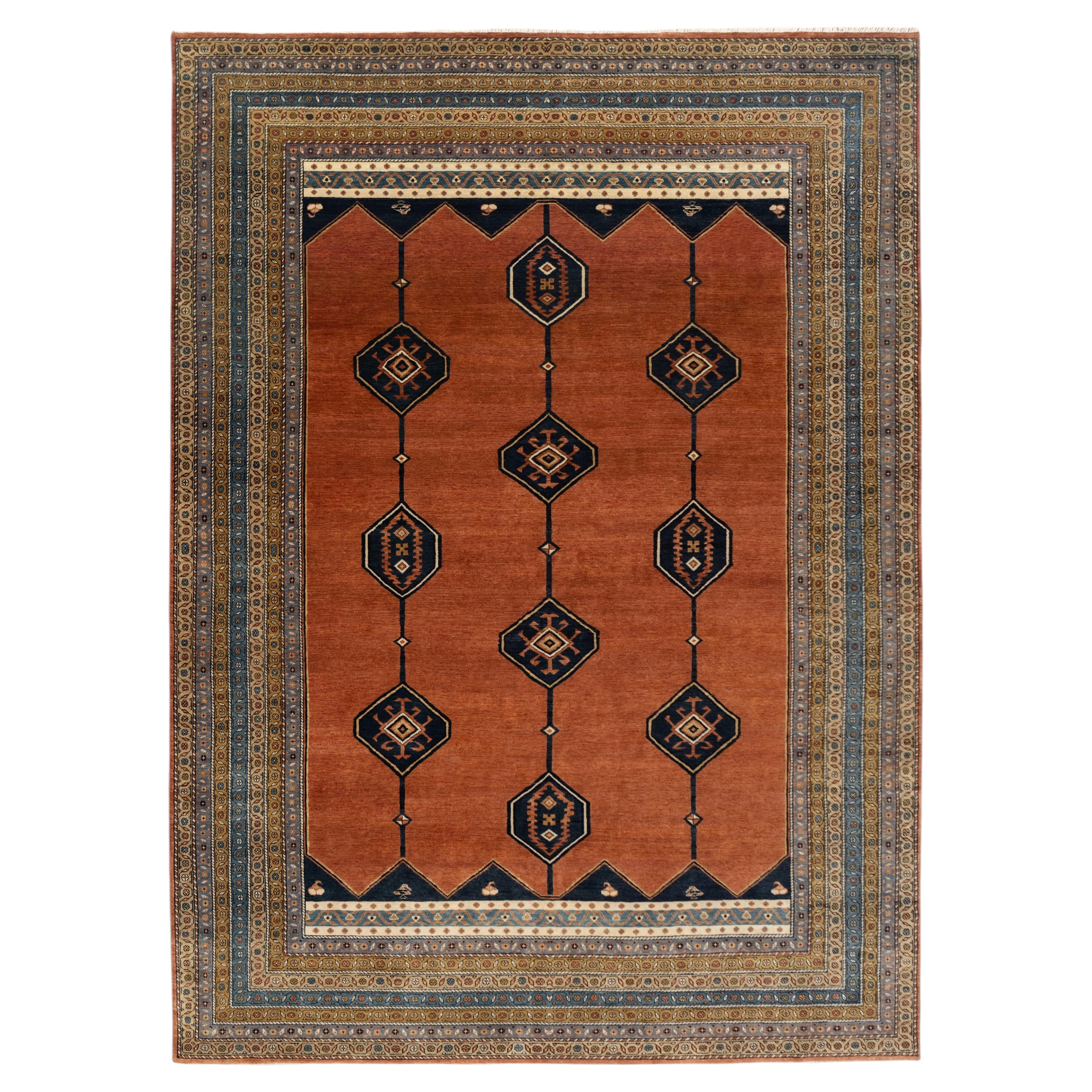 10x14 Rust Coral Persian Hand Knotted Wool Rug ( G-9626) For Sale