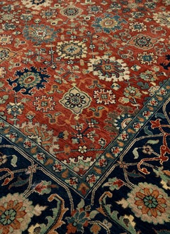10x14 Rust Navy Floral Motif Hand Knotted Persian Carpet ( G-13299)