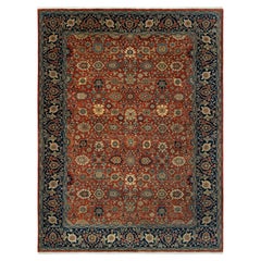 10x14 Rust Navy Floral Motif Hand Knotted Persian Carpet ( G-13299)