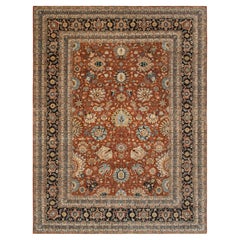 10x14 Alfombra de Lana Persa Tabriz Estilo Tabriz Azul Marino Óxido