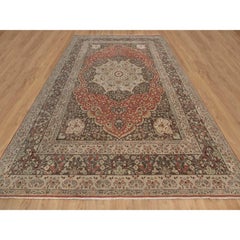 Tappeto in lana annodato a mano 10'x14' Rosso ruggine Tabriz anticato con Haji Jalili Design