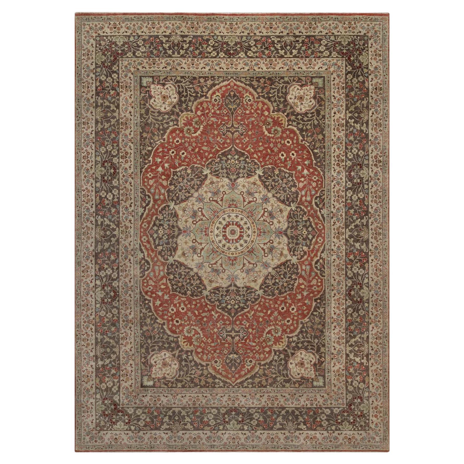 10
x14
Rostroter antikisierter Tabriz mit Haji Jalili Design Handgeknüpfter Wollteppich