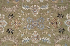 10x14 Sage Green Hand Knotted Oushak with Ivory Floral Border Rug ( G-14101 )