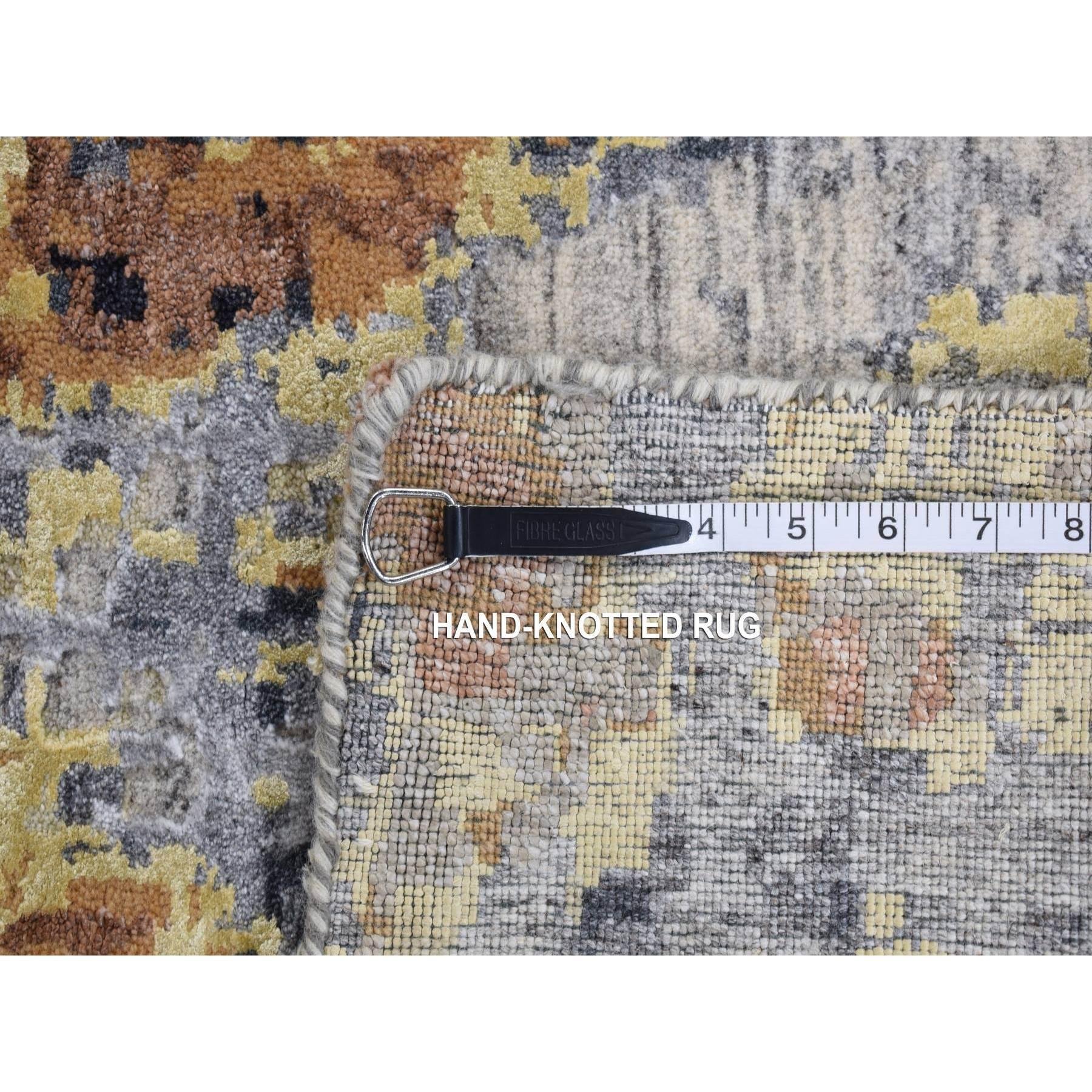 10'x14' Blu mare con disegno fossile marrone in lana e seta annodata a mano in vendita 4