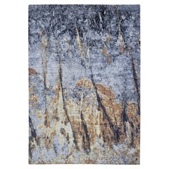10'x14' Sea Blue with Brown Fossil Design Wool and Silk Hand Knotted Rug