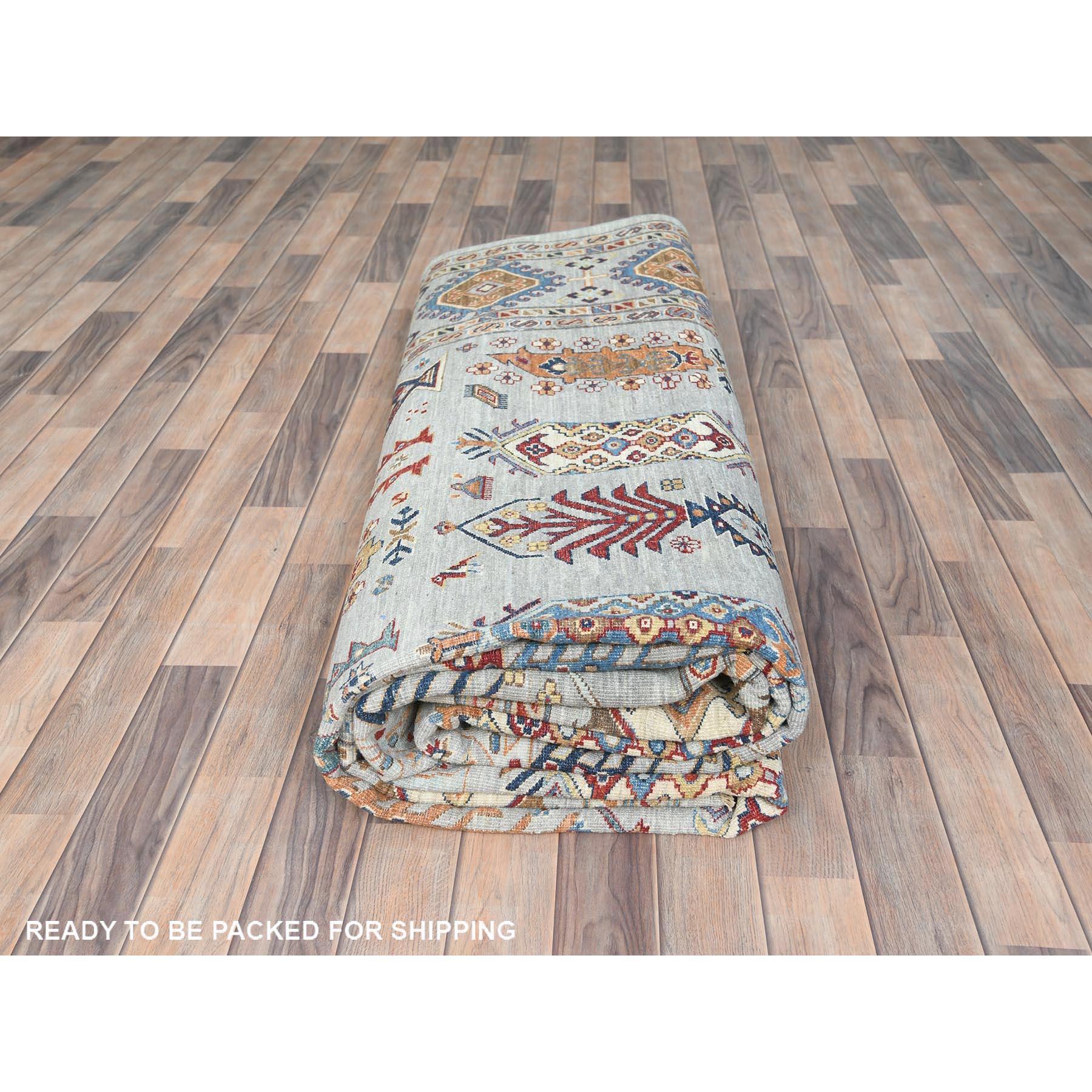 10'x14' Bleu argenté Pure Laine Noué à la main Afghan Super Kazak Tapis d'Orient en vente 5