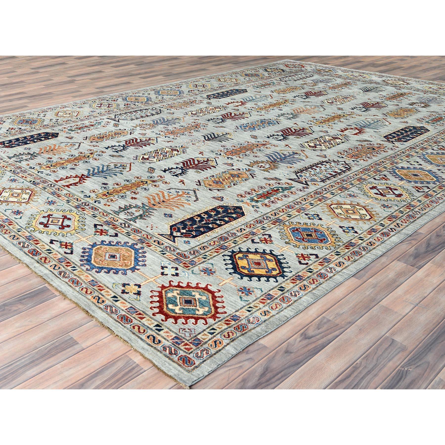 10'x14' Bleu argenté Pure Laine Noué à la main Afghan Super Kazak Tapis d'Orient Neuf - En vente à Carlstadt, NJ