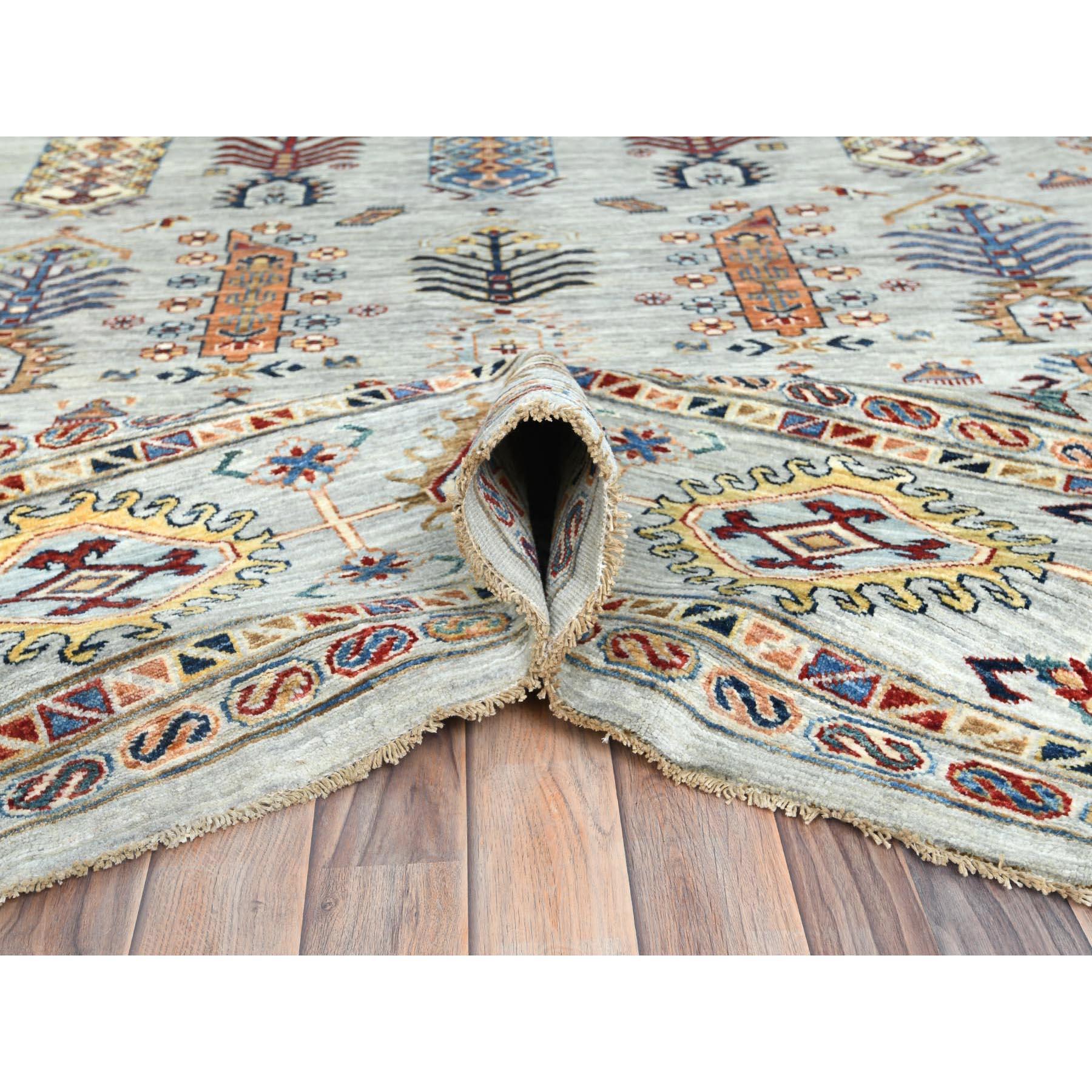 10'x14' Bleu argenté Pure Laine Noué à la main Afghan Super Kazak Tapis d'Orient en vente 1