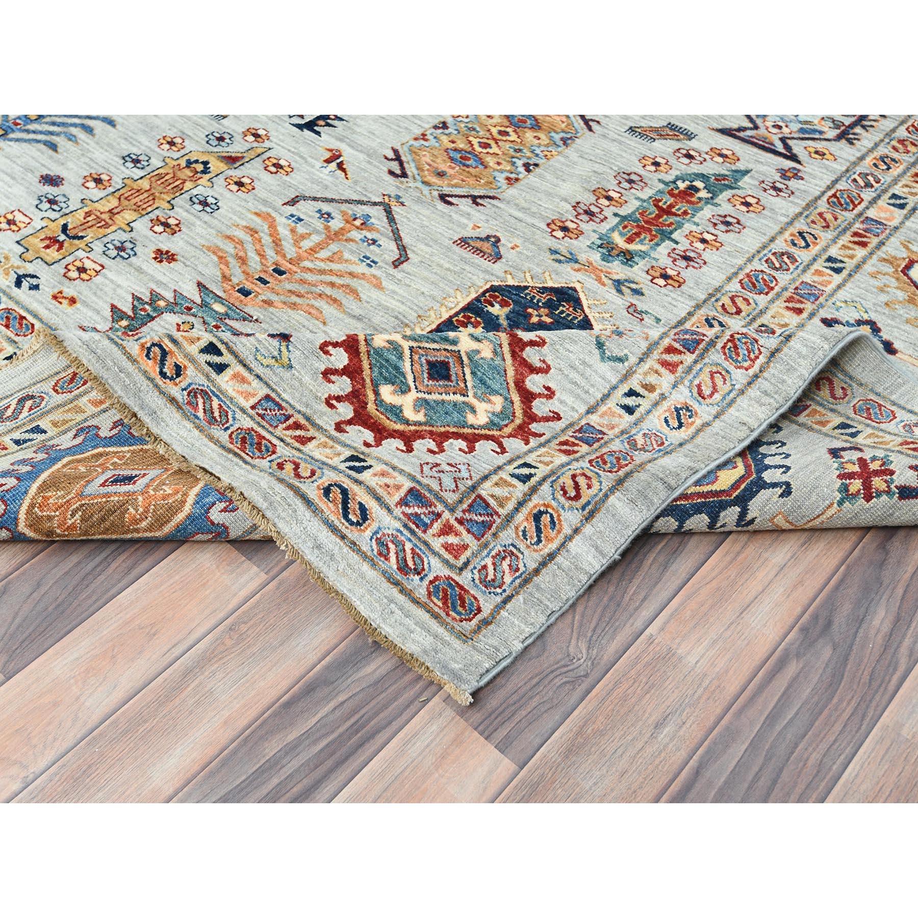 10'x14' Bleu argenté Pure Laine Noué à la main Afghan Super Kazak Tapis d'Orient en vente 2