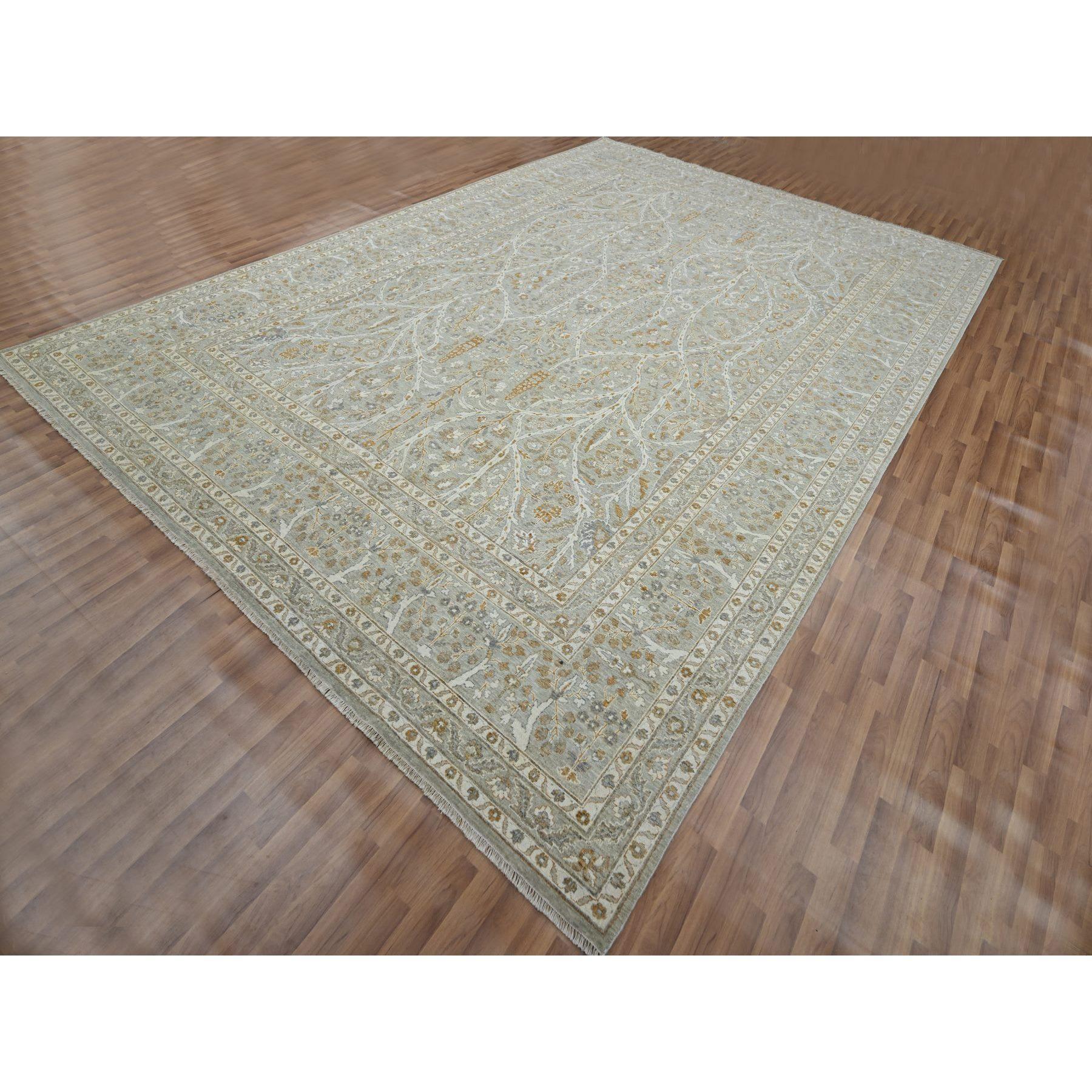 Oushak 10'x14' Stone Gray Tree of Life Design Hand Knotted Pure Wool Oriental Rug For Sale