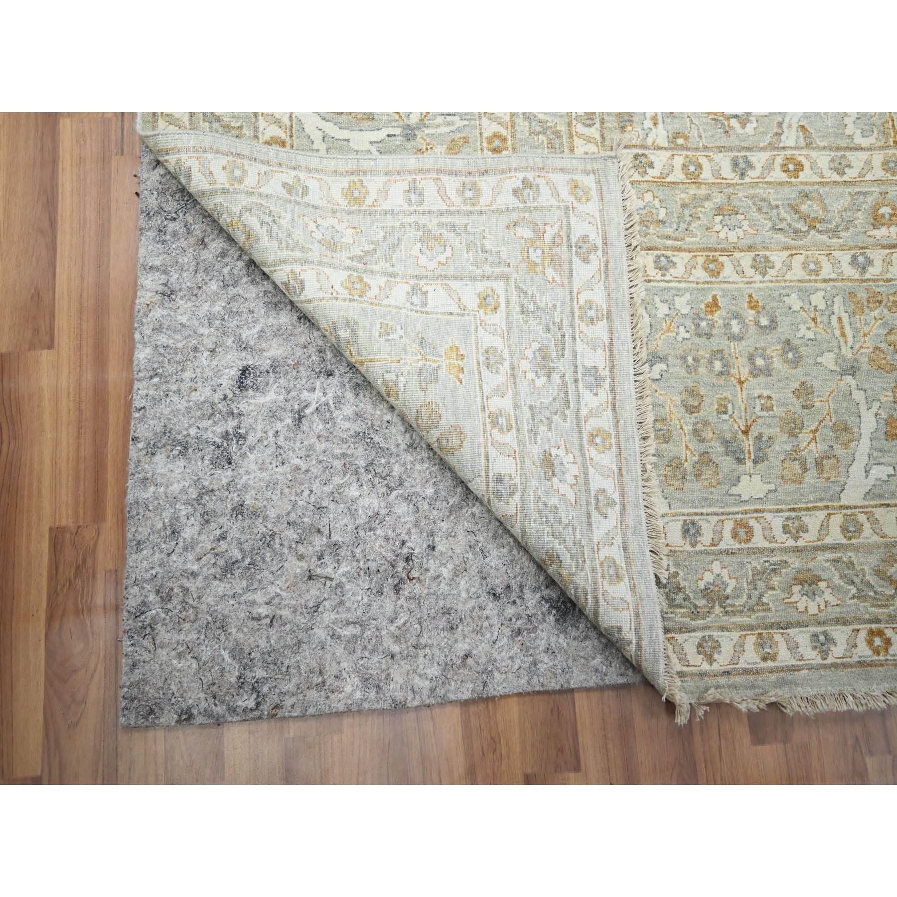 Indian 10'x14' Stone Gray Tree of Life Design Hand Knotted Pure Wool Oriental Rug For Sale
