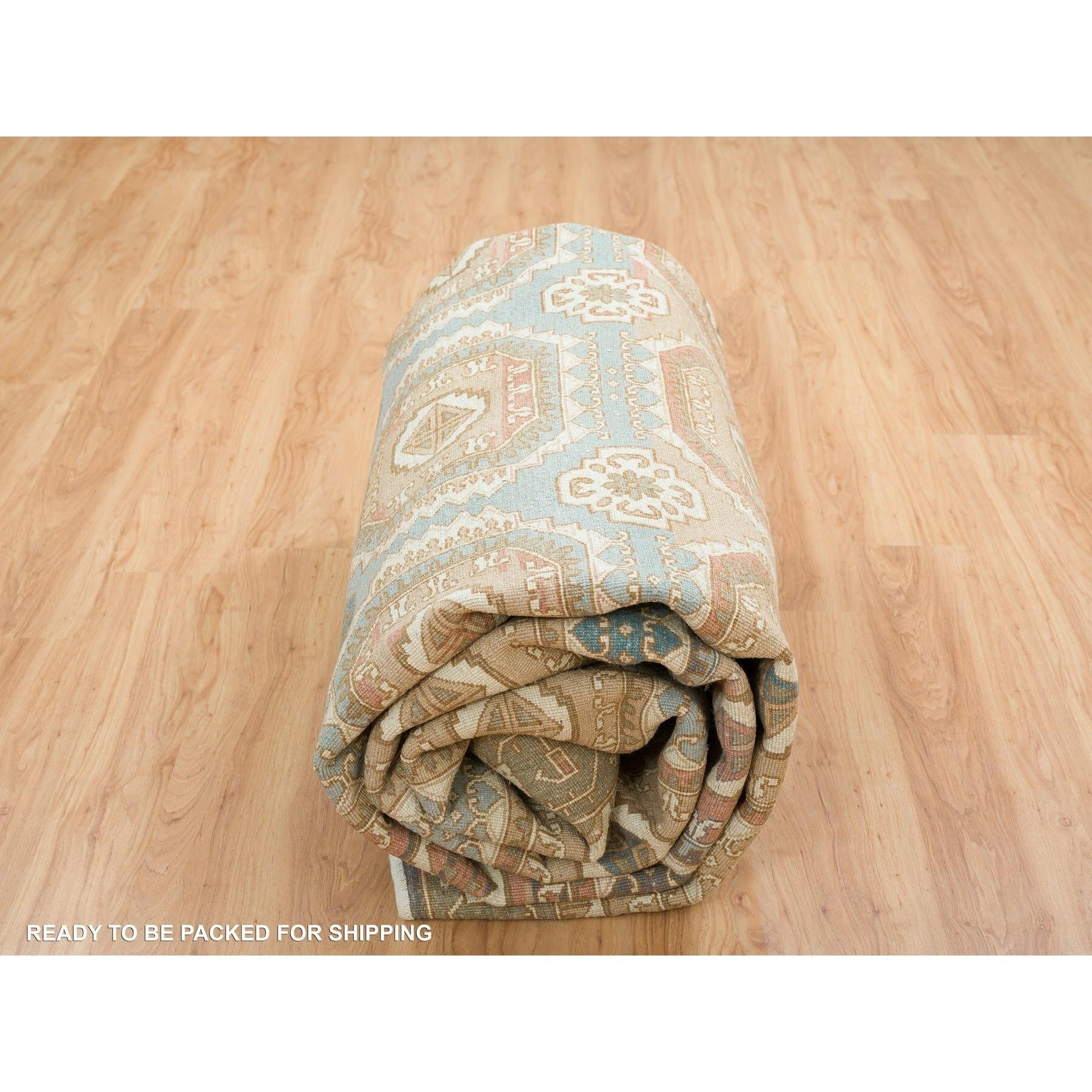 10'x14' Tapis oriental turquoise/marron en laine de Ghazni filée à la main à motifs Gul du Caucase en vente 2