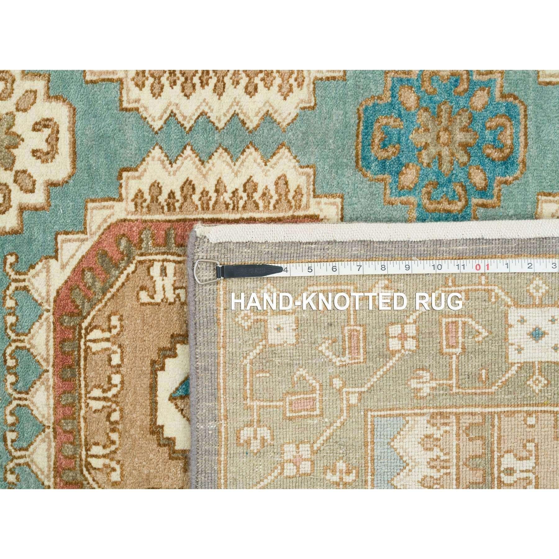 10'x14' Tapis oriental turquoise/marron en laine de Ghazni filée à la main à motifs Gul du Caucase en vente 4