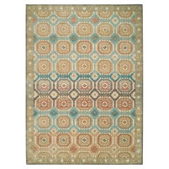 10'x14' Tappeto orientale turchese/marrone in lana Ghazni filata a mano con motivi Gul del Caucaso