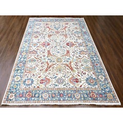 10'x14' White Antiqued Zoroastrian Ziegler Mahal Design Hand Knotted Wool Rug
