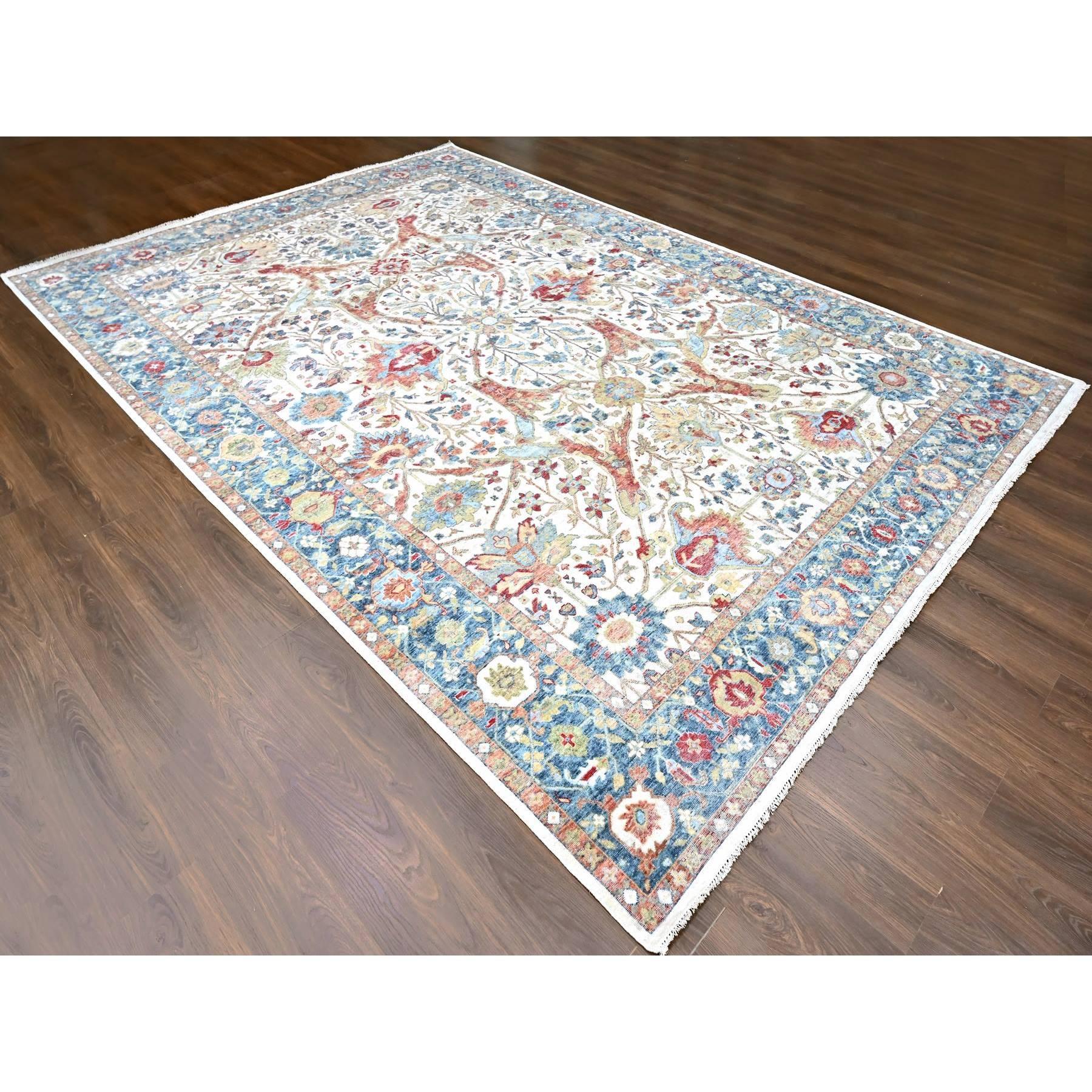 10'x14' Weißer antiker persischer handgeknüpfter Wollteppich mit Ziegler Mahal-Design, handgeknüpft (Mittelalterlich) im Angebot