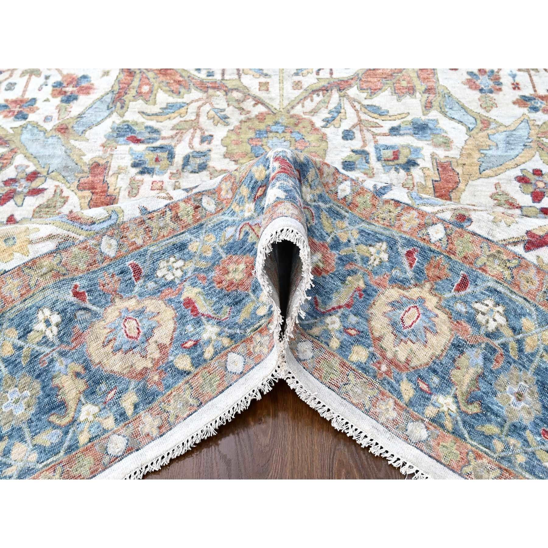 10'x14' Weißer antiker persischer handgeknüpfter Wollteppich mit Ziegler Mahal-Design, handgeknüpft (Handgeknüpft) im Angebot
