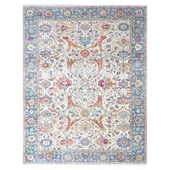 10'x14' Weißer antiker persischer handgeknüpfter Wollteppich mit Ziegler Mahal-Design, handgeknüpft