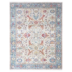 10'x14' White Antiqued Zoroastrian Ziegler Mahal Design Hand Knotted Wool Rug