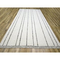 10'x14' White Moroccan Weave with Line Design Modern Hand Knotted All Wool Rug