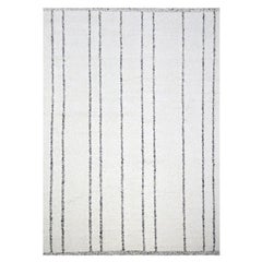 10'x14' Tejido marroquí blanco con diseño de líneas Alfombra moderna anudada a mano totalmente de lana