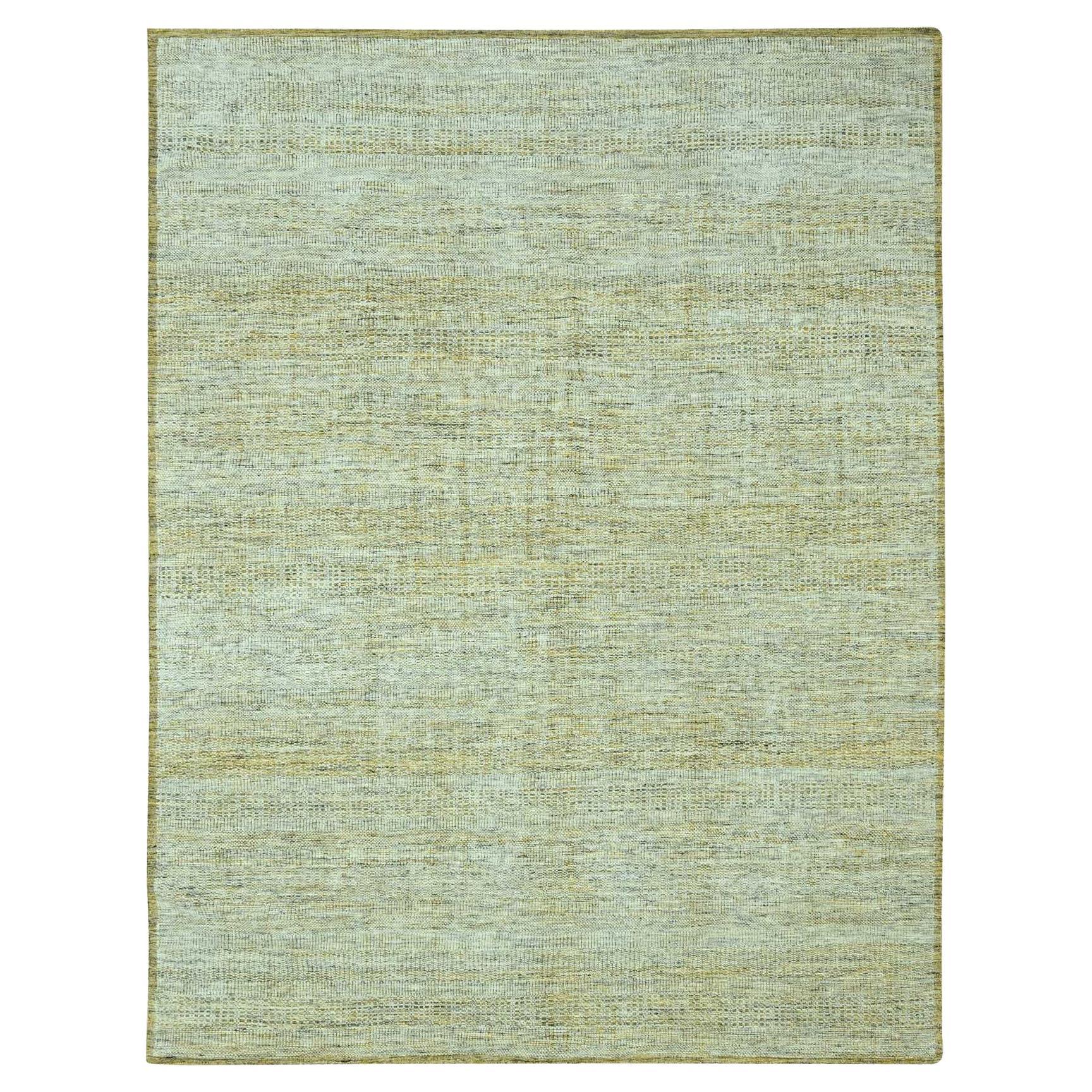 10'x14' Yellow 100% Wool Hand Knotted Oxidized and Distressed Grass Design Rug For Sale