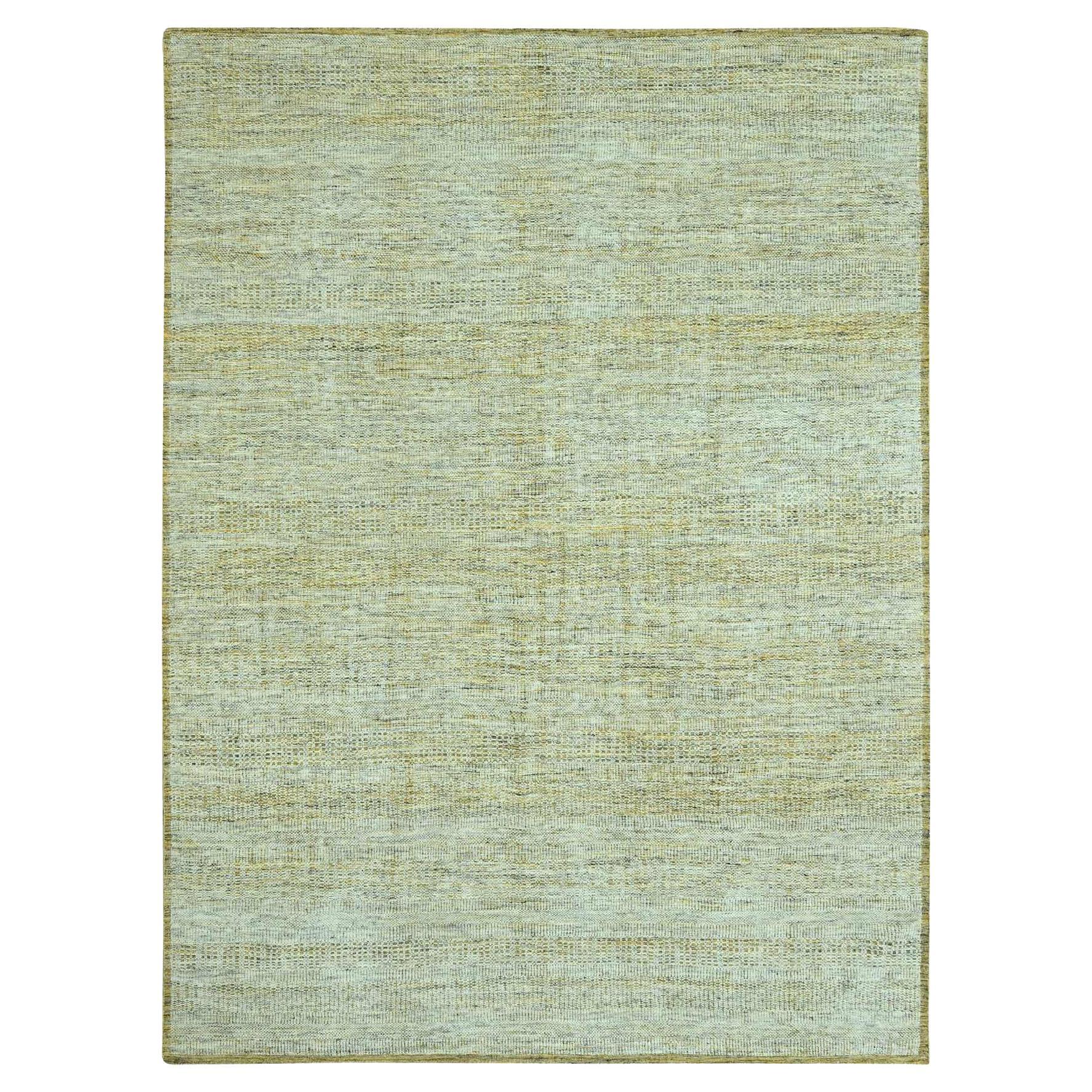 10'x14' Yellow Hand Knotted 100% Wool Oxidized and Distressed Grass Design Rug For Sale