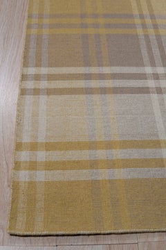 10x14 Yellow Hand-Knotted Wool Golden Plaid Weave Geometric Modern Carpet Rug