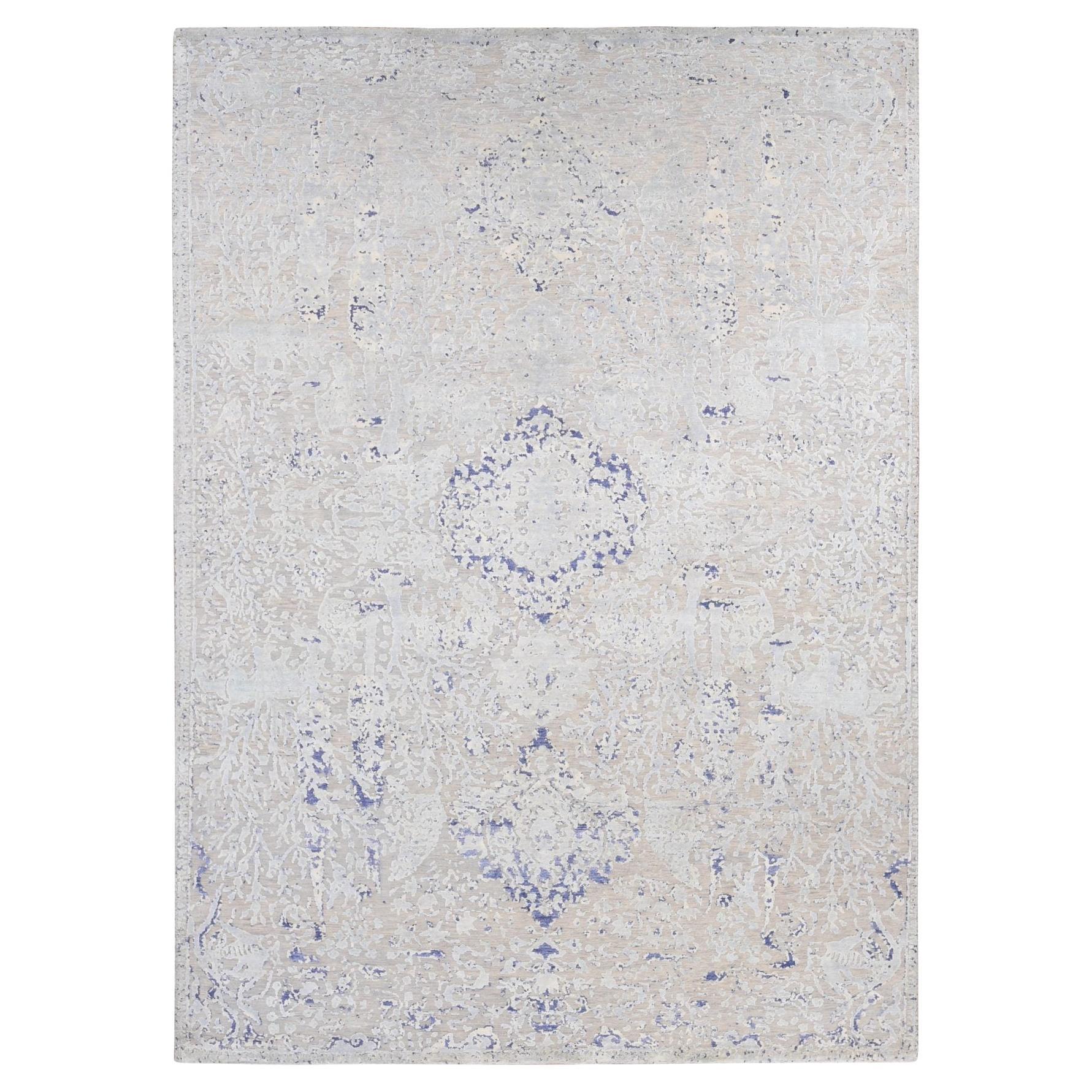 10'x14'1" Arctic Blue, Cypress Tree Design, Silk with Wool Hand Knotted Rug
