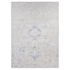 10'x14'1" Azul Ártico, Diseño Árbol Ciprés, Seda con Lana Alfombra Anudada a Mano