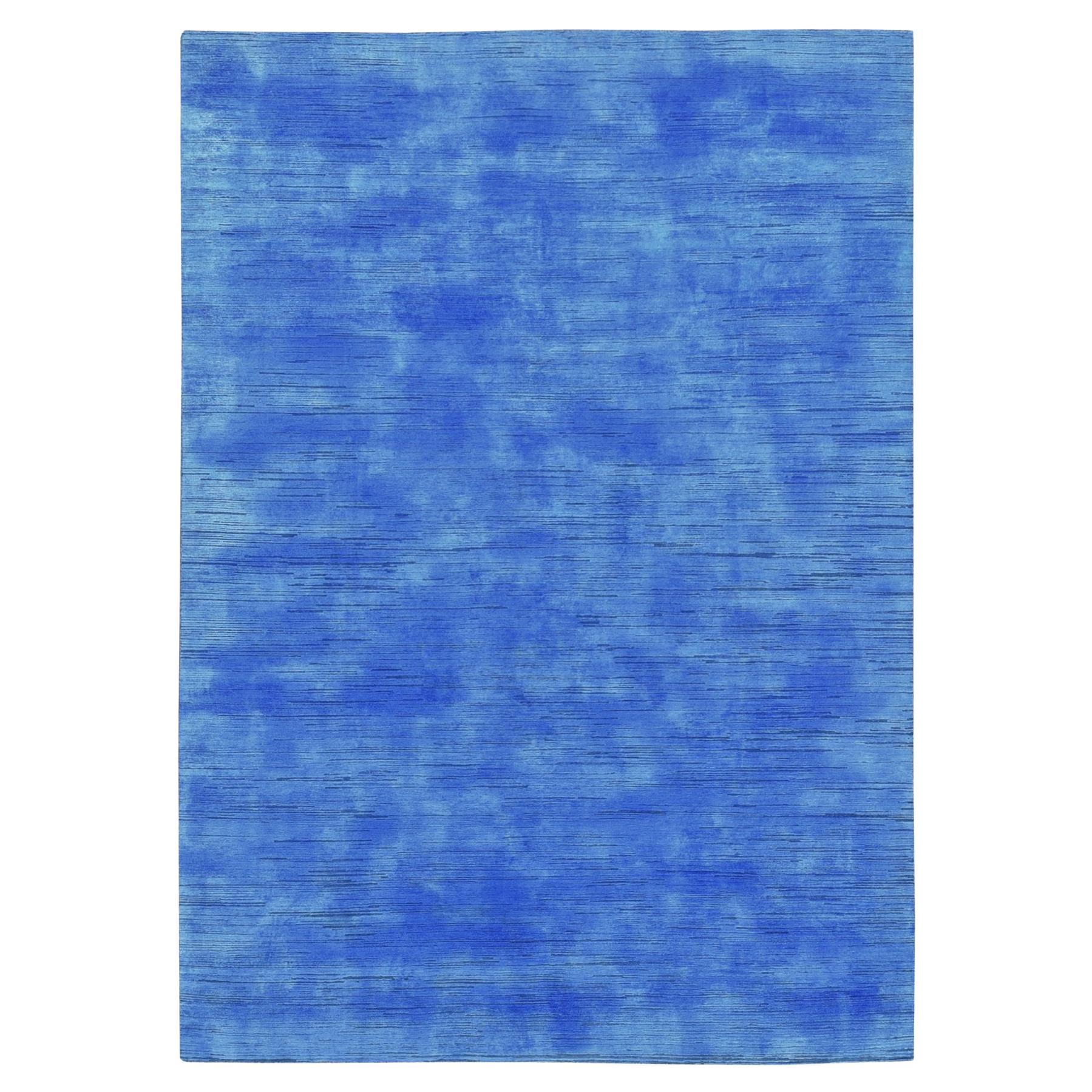 10'x14'1" Azure Blue Textured Wool Hand Knotted Overdyed Contemporary Design Rugs