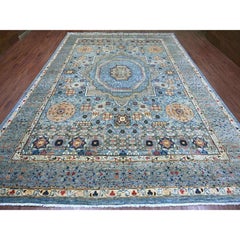 10'x14'1" Blau 14. Jahrhundert Mamluken-Dynastie Muster handgeknüpft reine Wolle Teppich