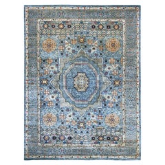 10'x14'1" Blau 14. Jahrhundert Mamluken-Dynastie Muster handgeknüpft reine Wolle Teppich