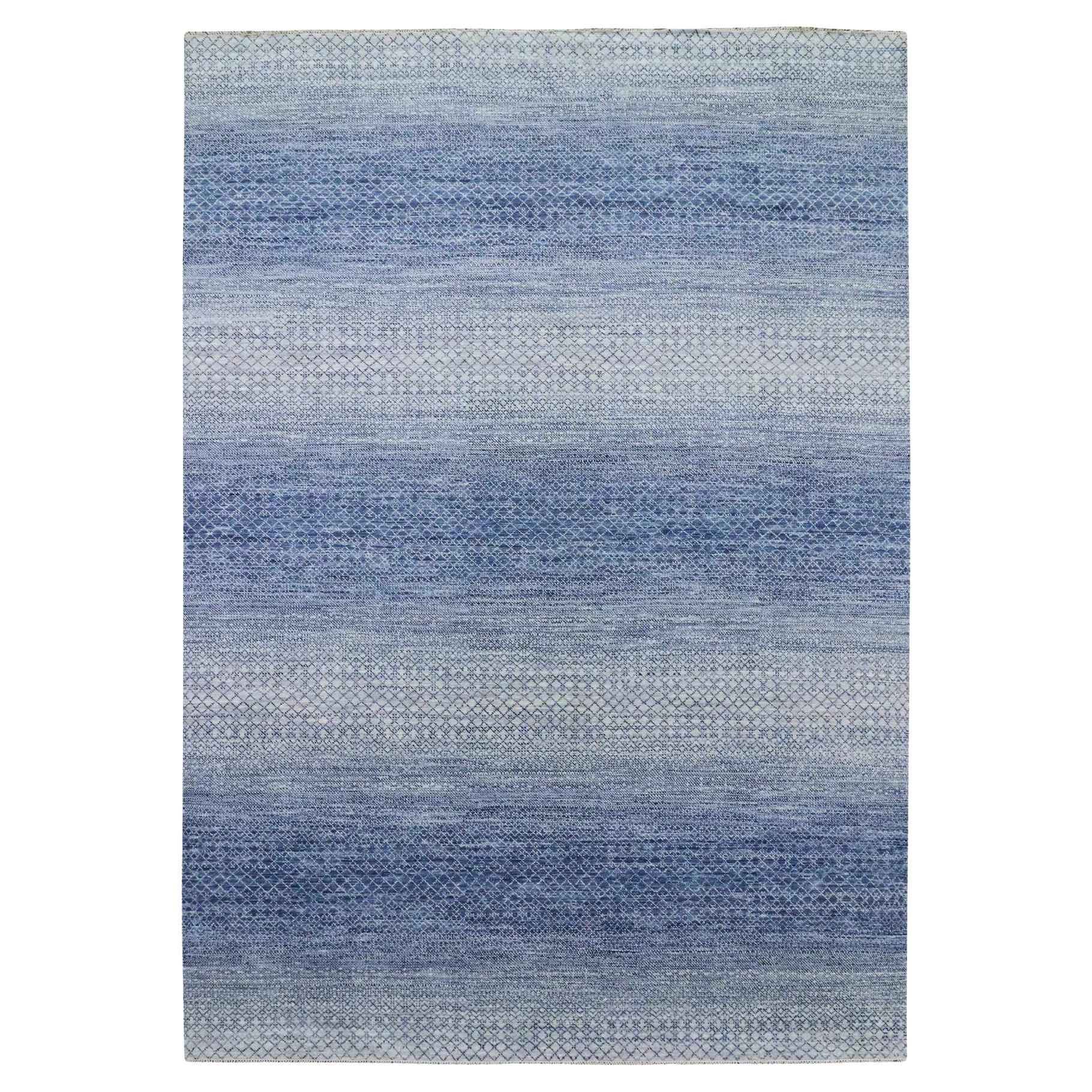 10'x14'1" Blue Modern Chiaroscuro Collection Pure Wool Hand Knotted Rug For Sale