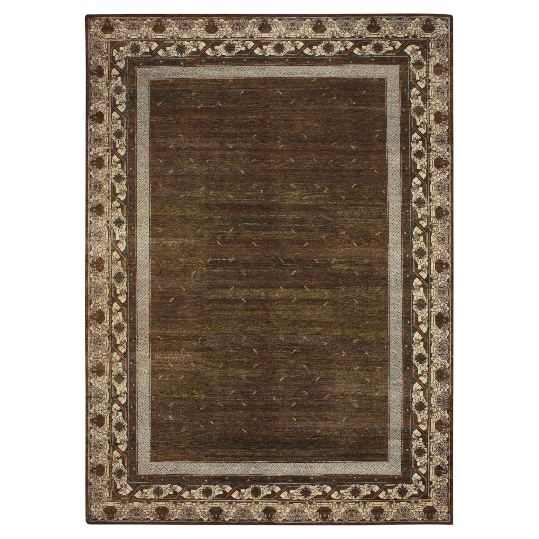10'x14'1" Brown Hand Knotted Khotan Influence All Over Intricate Design Wool Rug