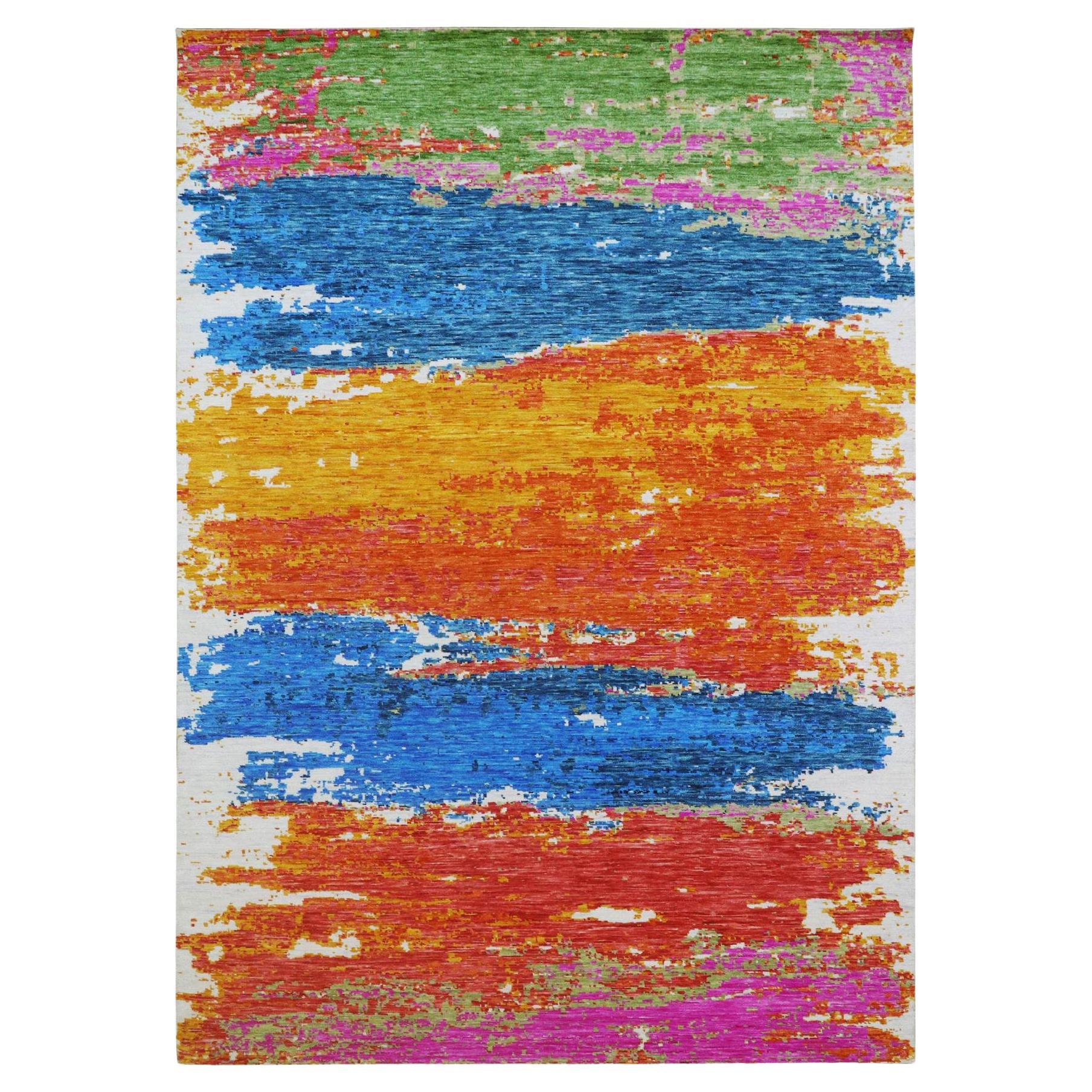 10'x14'1" Chiffon Avorio Colorful Modern Abstract Design Tappeto in lana annodato a mano
