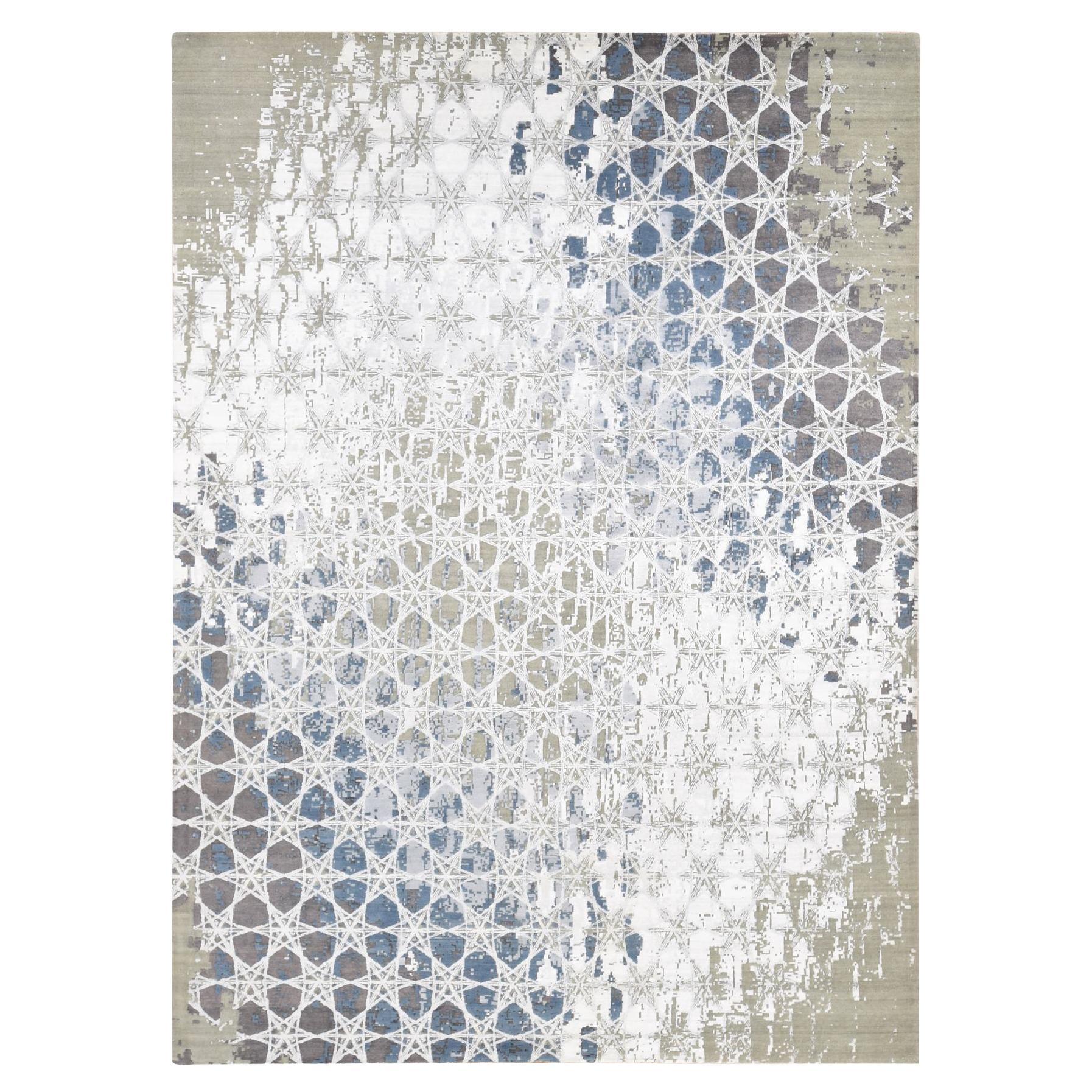 10'x14'1" Gray THE HONEYCOMB Award Winning Design Hand Knotted Wool and Silk Rug For Sale