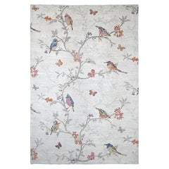 10'x14'1" Ivory Hand Knotted Sparrows on the Tree Peshawar All Wool Oriental Rug