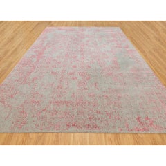 10'x14'1" Pink Wool and Art Silk Transitional Design Hand Loomed Jacquard Rug