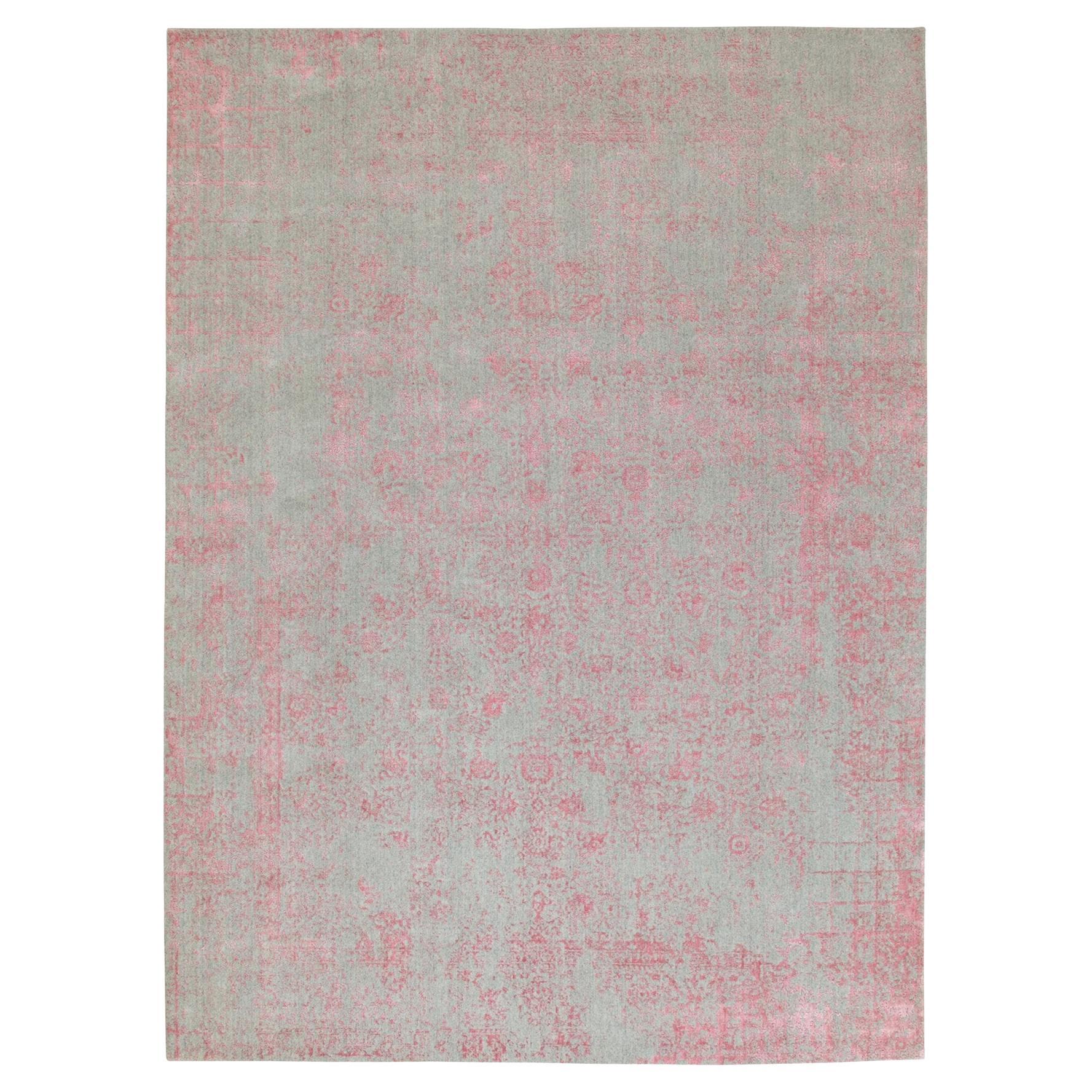 10'x14'1" Pink Wool and Art Silk Transitional Design Hand Loomed Jacquard Rug