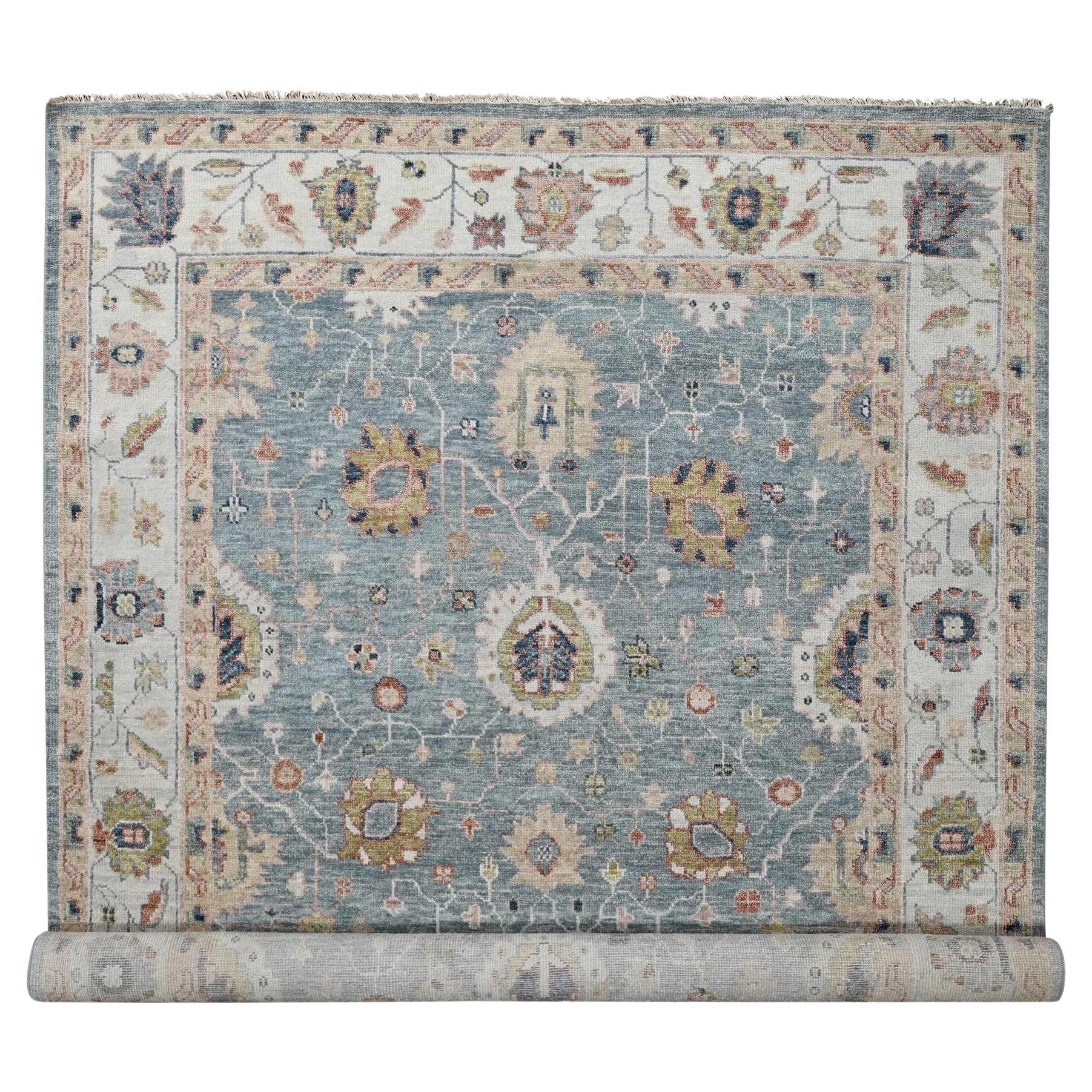 10'x14'1" Water Lake Gray Oushak All Over Motifs Design Wool Hand Knotted Rug