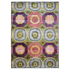 10'x14'1" Giallo colorato Mamluke Design Sari in seta e lana annodato a mano Rugs
