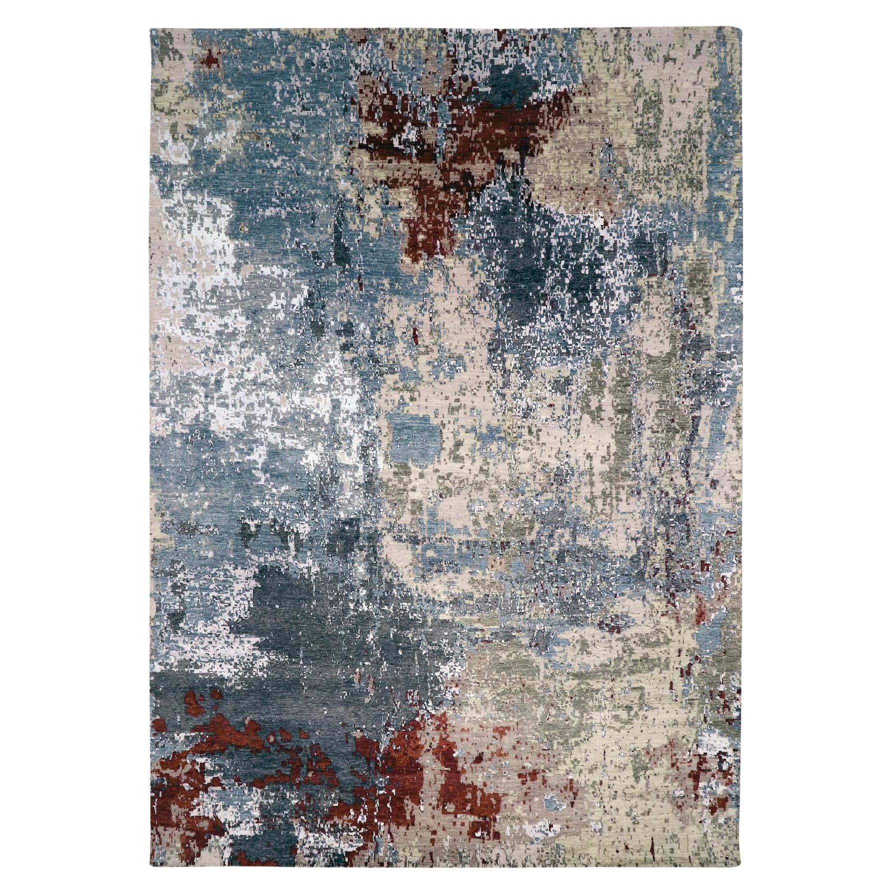 10'x14'2" Knochengrauer, handgeknüpfter Teppich aus natürlicher Wolle, abstraktes Design, orientalischer Teppich