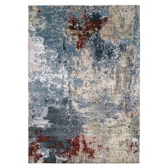 10'x14'2" Gris os, laine naturelle nouée à la main, design abstrait, tapis d'Orient