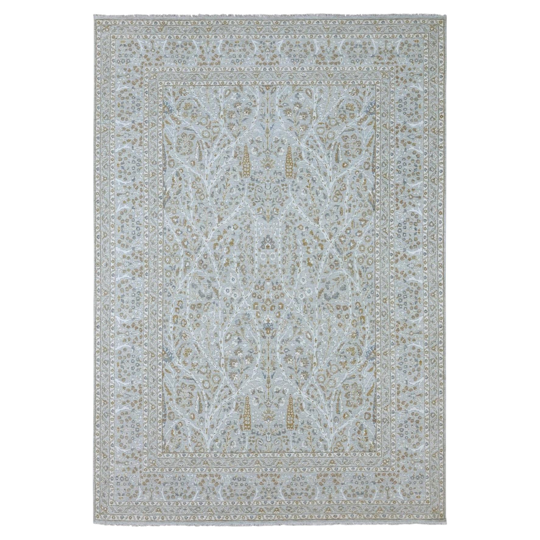 10'x14'2" Gray 200 KPSI Meditation Tree of Life Design Hand Knotted Wool Rug